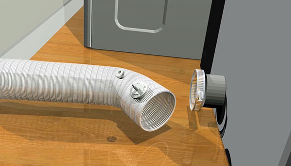 SmartTap Fitting Being Installed into the Dryer's Exhaust Connection to Monitor Exhaust Pressure